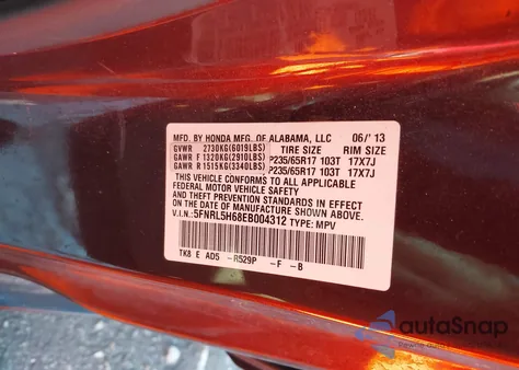 2014 Honda Odyssey Ex-L from USA, damaged, VIN 5FNRL5H68EB004312